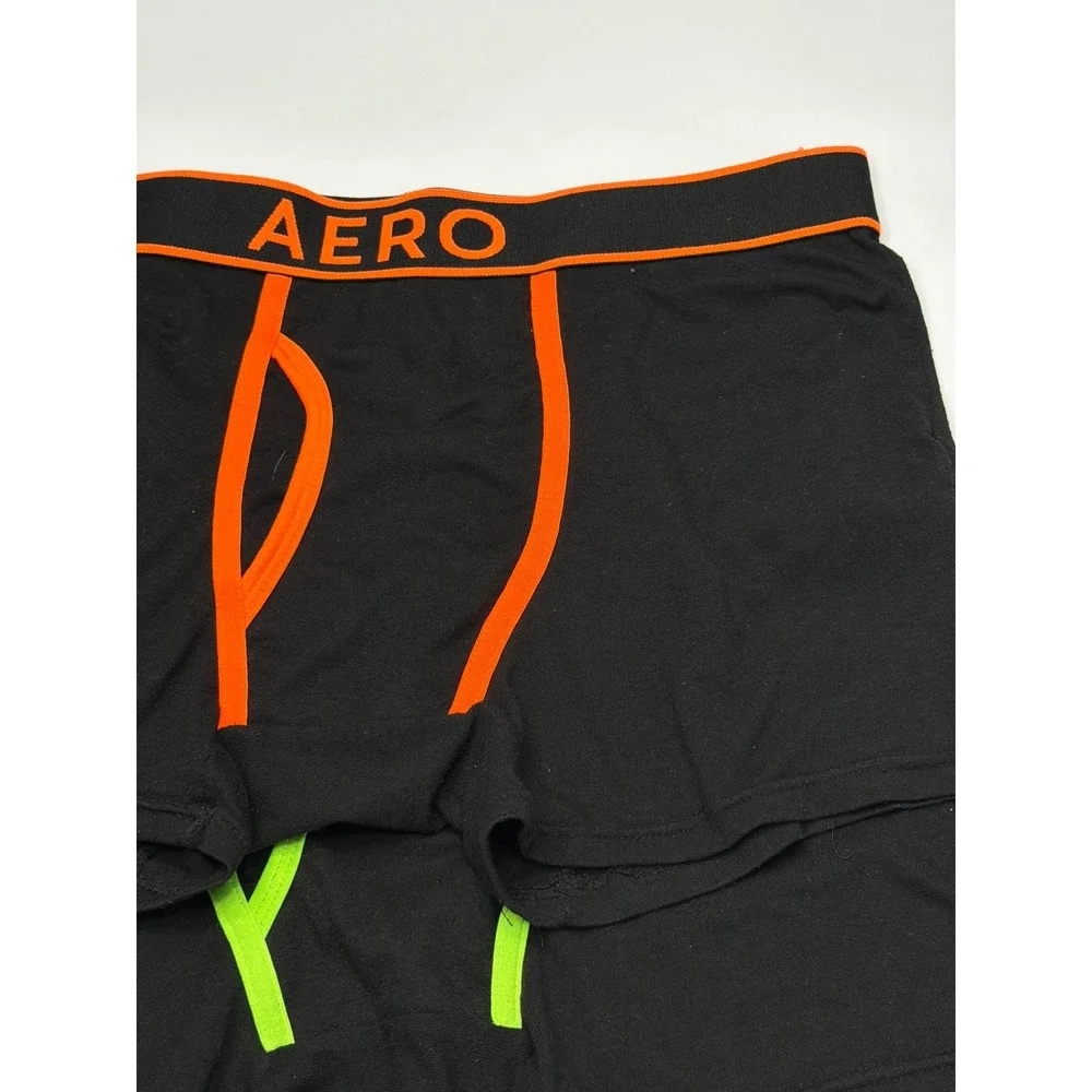AERO Mens 2 pack Boxer Briefs Black Neon Green‎ Orange Trim Size M